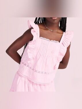 NWT LoveShackFancy for Target Rebecca Alouette Rose Embroidery Ruffle Tank Top 8